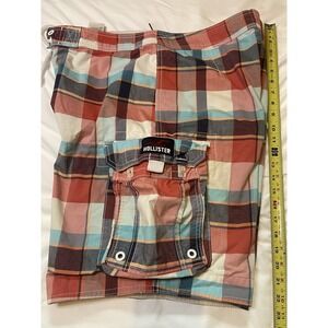 Hollister Plaid Men's XL Swim Trunks Board Shorts Cargo Pockets